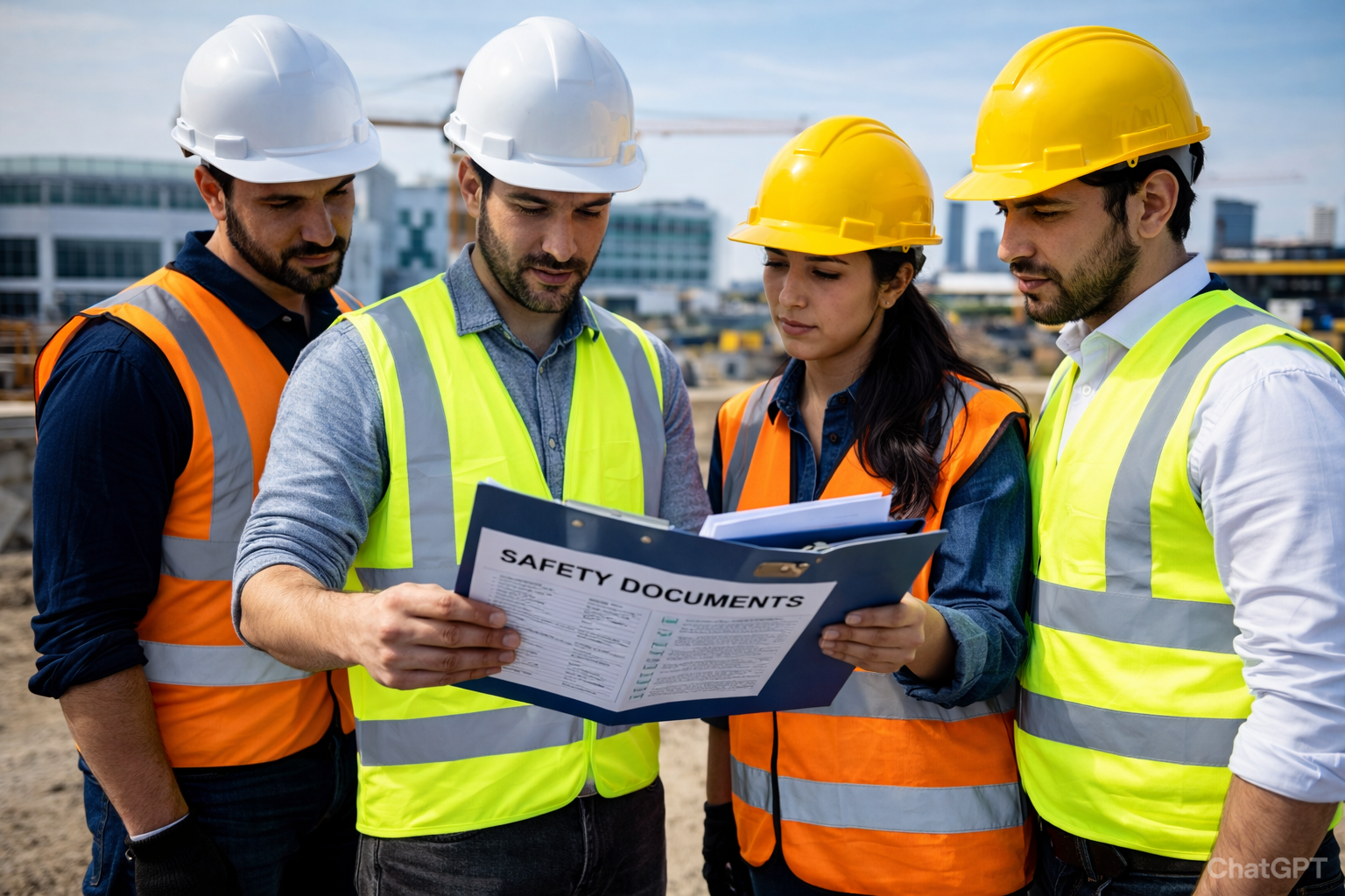 Macrise engineers reviewing safety standards and project plans on site